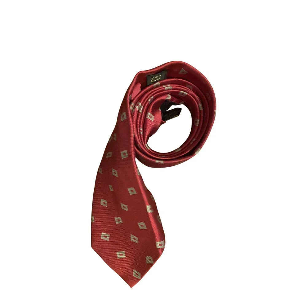 Lauren Ralph Lauren‎ Mens Burgundy Red Silk Geometric Square Pattern Necktie